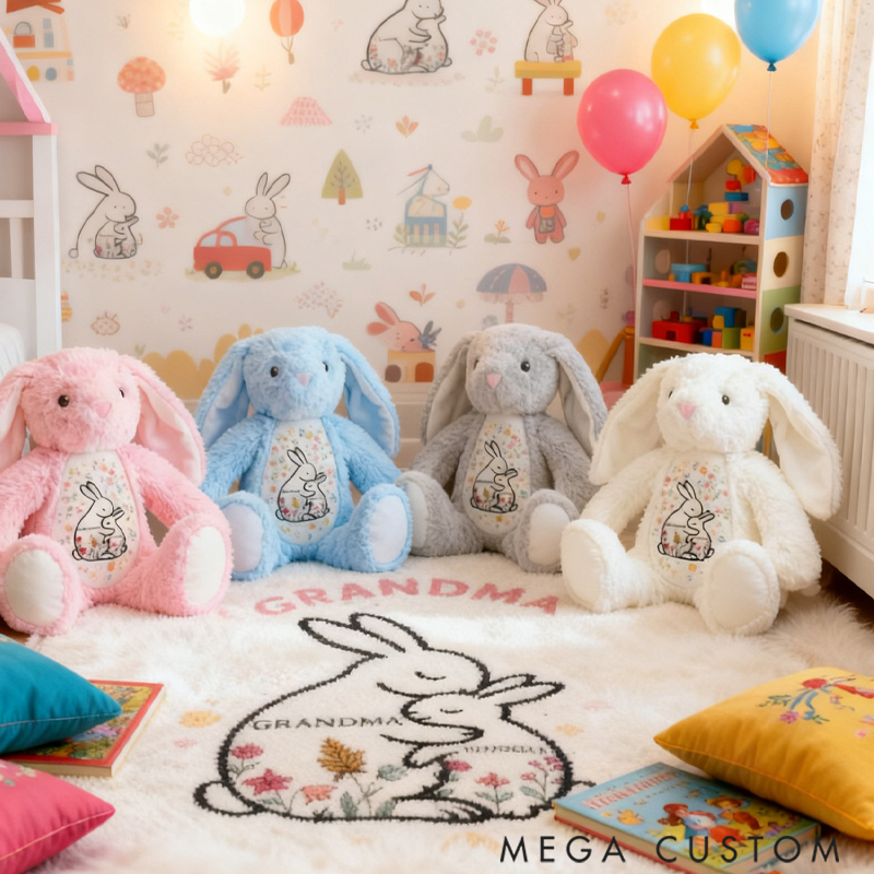 Personalized Pretty Bunny Plush Toy Custom Name Special Gift for Family Members