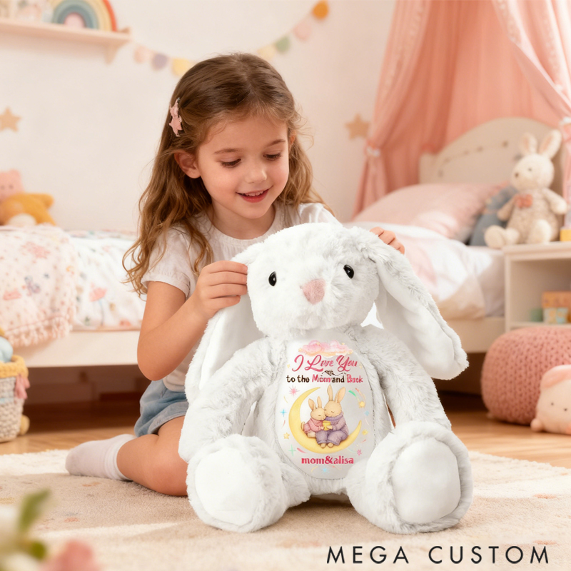 Personalized Pretty Bunny Plush Toy Custom Name a Cuddle on the Crescent Special Gift for Family Members