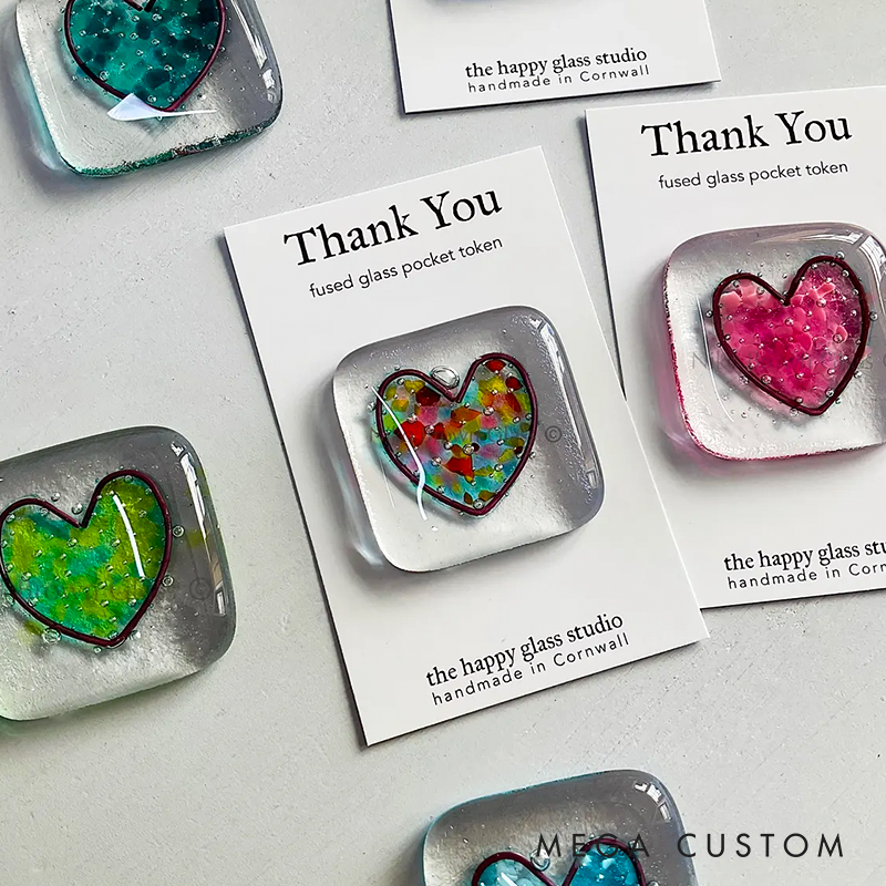 Glass Pocket Token with Message Fused Glass Heart Token Handmade in Cornwall by Niko Brown