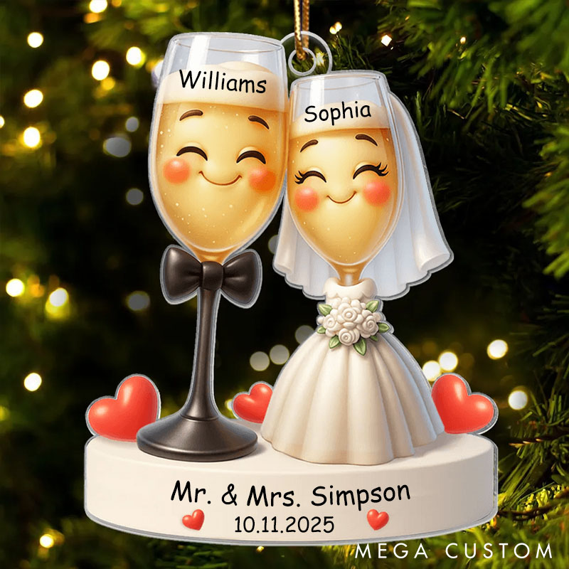 Personalized Our First Christmas Married Ornament 2D Flat Acrylic Ornament for Newlyweds Christmas Gift for Couple Gift for Wife Husband