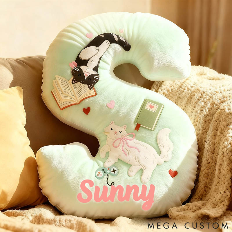 Personalized Cat Lover Book Game Controller Letter Pillow with Custom Name Graphic 3D Print