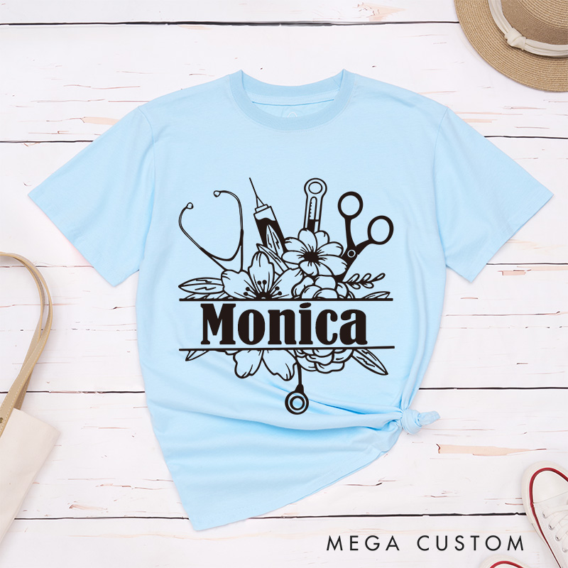 Personalized Nurse T-Shirts Elegant Medical Blooms Fashion Design T-Shirts