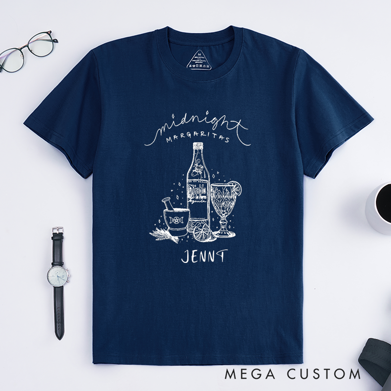Personalized Midnight Margarita Tequila Lovers Classic T-Shirts Custom Witchy Cocktail Graphic Tee Unique Hand Drawn Gift For Margarita Enthusiasts