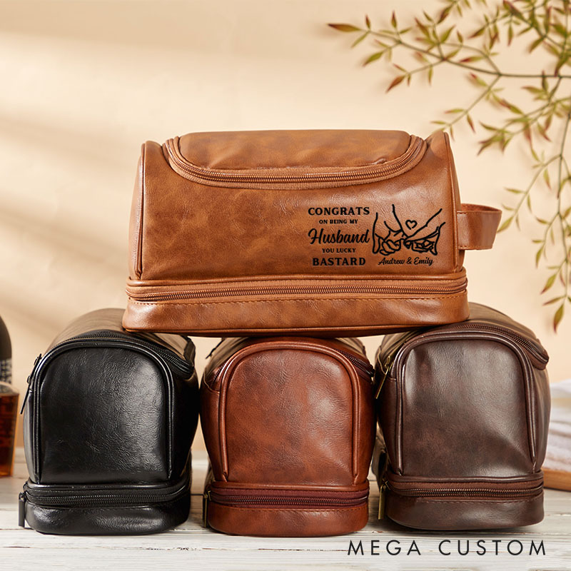 Personalized Leather Toiletry Bag for Husband Congrats On Being My Husband Custom Men's Shaving Kit Bag Leather Dopp Kit for Boyfriend 