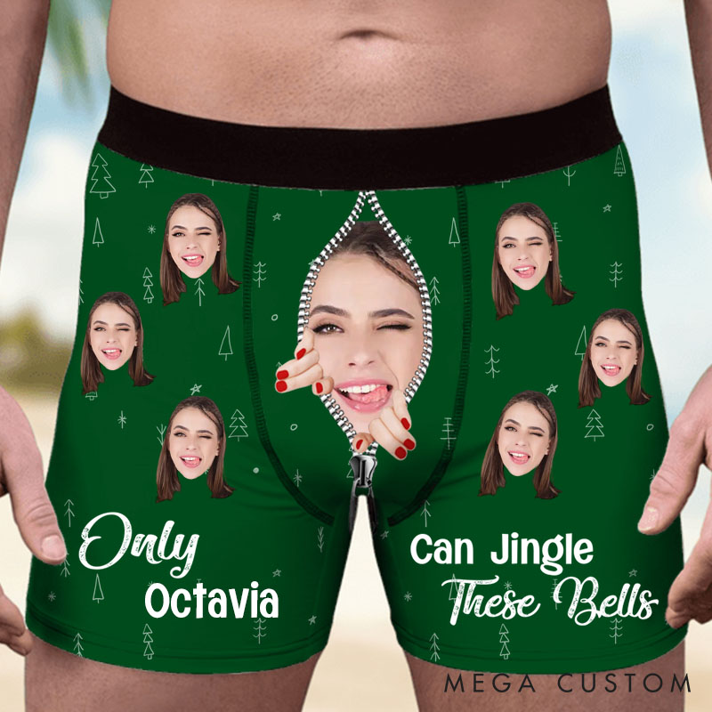 Personalized Girlfriend Wife Face Only Her Can Jingle These Bells Christmas Boxer Briefs Men Underwear with Face Photo Xmas Gift for Boyfriend Husband