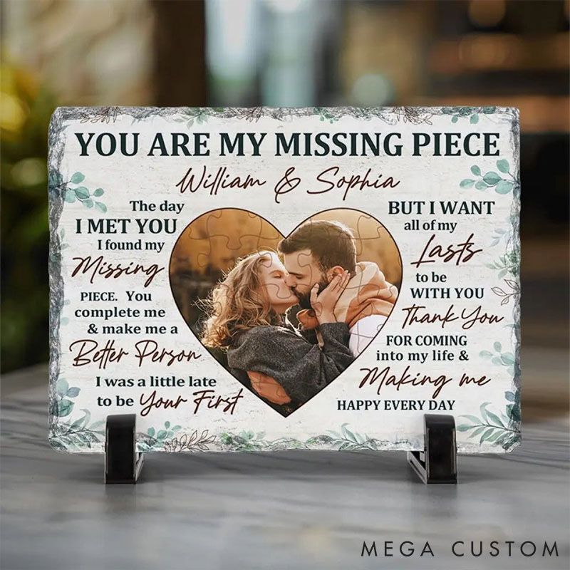 Personalized Couple Photo You Are My Missing Piece Rectangle Shaped Stone with Stand Custom Newlyweds Name Photo Stone Christmas Valentines Day Gift