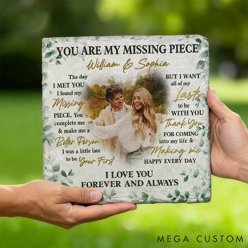 Personalized Couple Photo You Are My Missing Piece Square Shaped Stone with Stand Custom Newlyweds Name Photo Stone Christmas Valentines Day Gift
