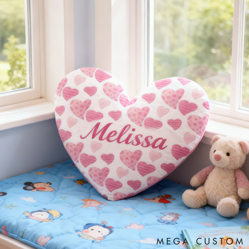 Personalized Pink Heart Shape Design Custom Names Couple Home Pillow Romantic Valentine's Day Gift for Girlfriend for Wife for Flower Girl