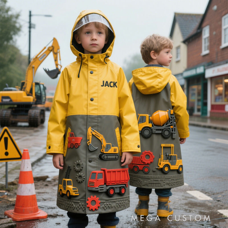 Personalized Kids Firefighter Themed Waterproof Raincoat 100% Waterproof Kids Firefighter Raincoat – Heavy-Duty PU Rain Gear with Full Weather Protection & Playful 3D Details