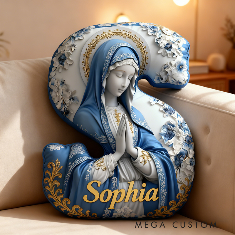 Personalized Believe Virgin Mary Letter Pillow Graphic 3D Print Pillow with Custom Name Home Decor Religious Faith Gift Catholic Gift for Her