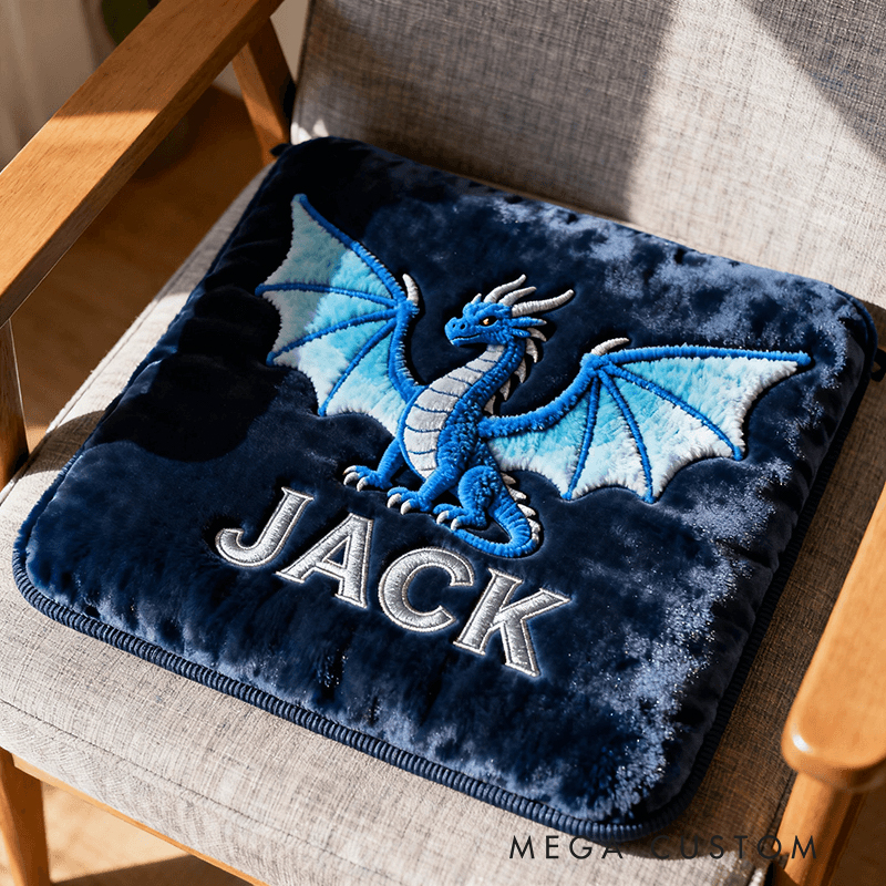 Personalized "Flame Master" 3D Dragon Plush Cushion – Soft Red & Gold Embroidered Decorative Pillow