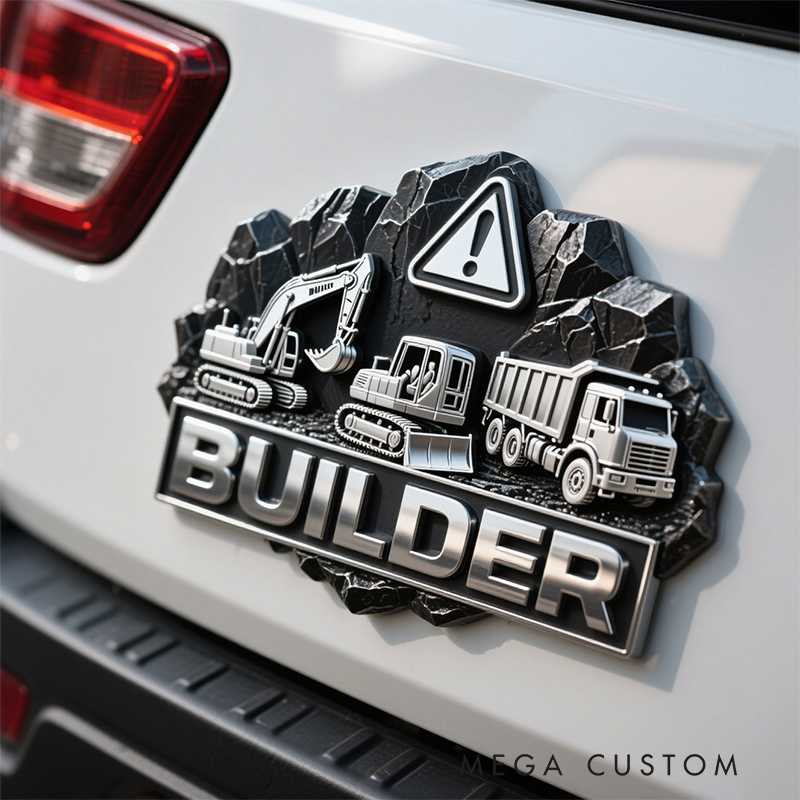 Personalized 3D Construction Car Emblem – Heavy-Duty Metal Truck/Excavator Vehicle Decal Sticker