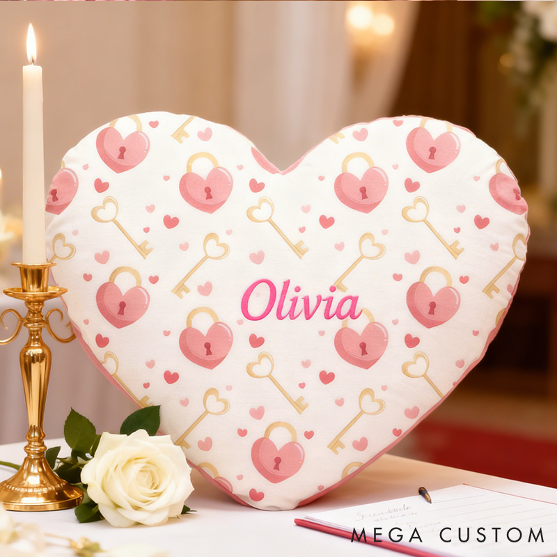 Personalized Heart Key Lock Pillow Custom Couple Valentine's Throw Pillow for Girlfriend Heart Pillow for Her