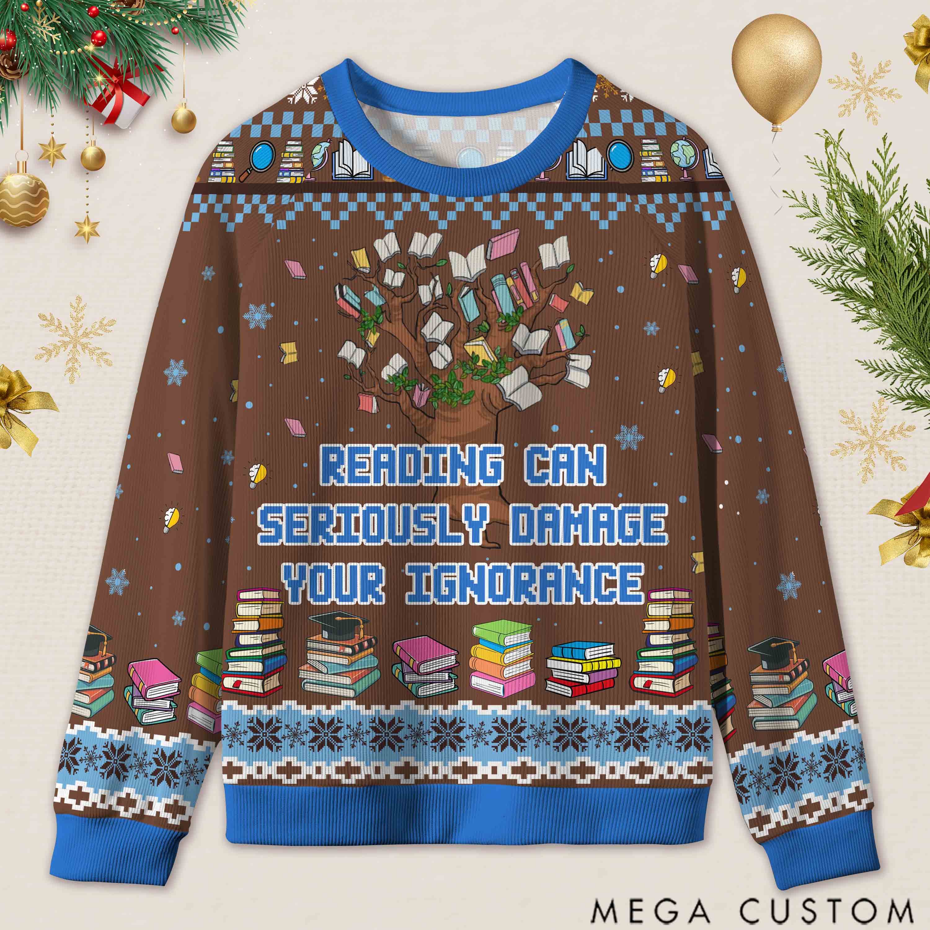 Personalized Funny Library Ugly Sweater Holiday Gift for Librarians