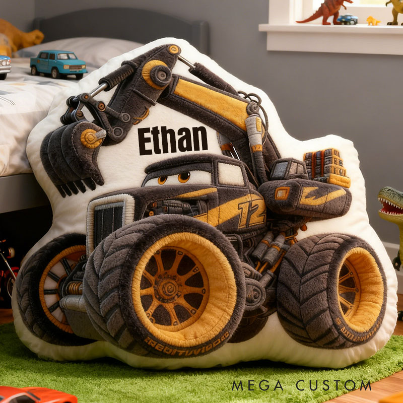 Personalized Cool Excavator with Name Graphic 3D Print Pillow Christmas Gift for Kids or Baby Birthday Gift