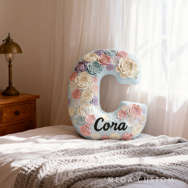 Personalized Floral Letter Pillow Custom Name Color and Initial Appreciation Gifts 3D Graphic Print
