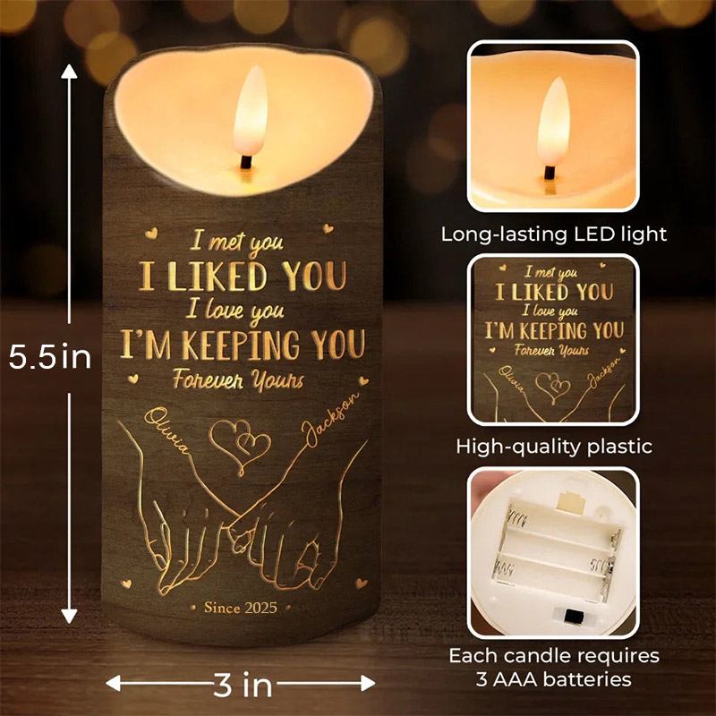 Personalized Couple From Our First Kiss Till Our Last Breath LED Candle Newlyweds Faux Wood Effect Candle Anniversary Valentines Day Christmas Gift