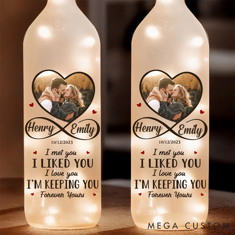Personalized LED Light Bottle Custom Photo Bottle Lamp Couple Anniversary Gift for Husband Wife Valentine's Date Night Bottle Lamp