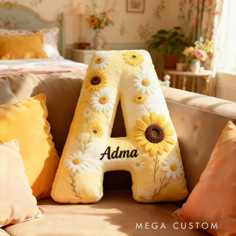 Personalized Sunflower Floral Letter Pillow 3D Graphic Print Custom Name and Initial Appreciation Gifts