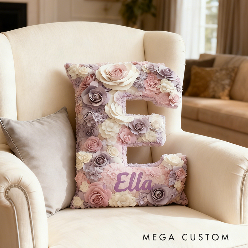 Personalized Floral Letter Pillow 3D Graphic Print Custom Name and Initial Appreciation Gifts