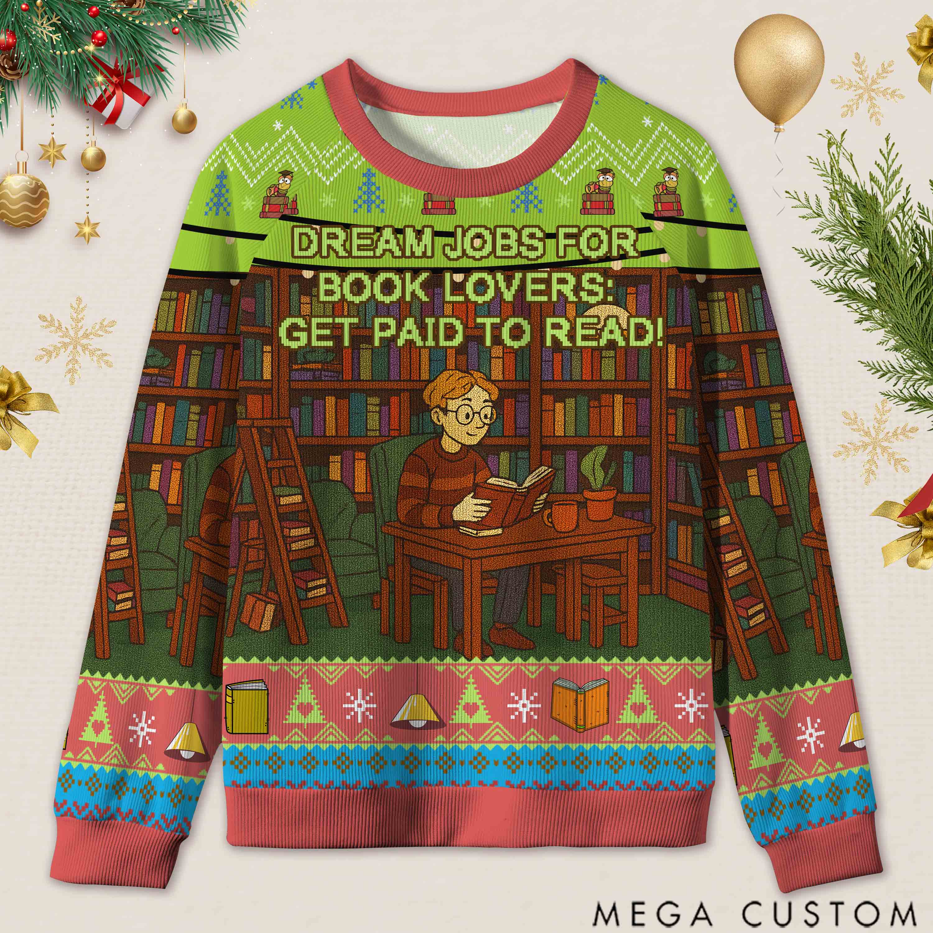 Personalized Freedom to Read Defiant Ugly Sweater Holiday Gift for Librarians