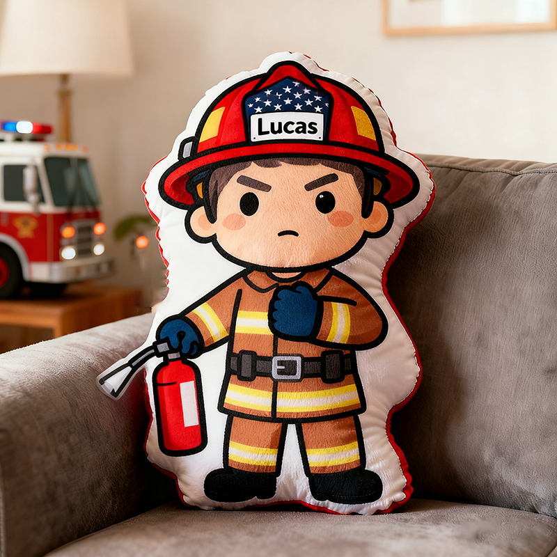 Personalized Firefighter Plush Pillow Custom Name and Character Style Hero Themed Appreciation Gifts for Firefighter Lovers