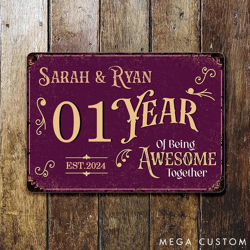 Personalized Vintage Couple Anniversary Metal Sign Years Of Being Awesome Together Custom Metal Sign Gift for Couples