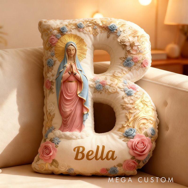 Personalized Hail Mary Full of Grace Letter Pillow Graphic 3D Print Pillow with Name Home Decor Religious Gift Catholic Gift for Women