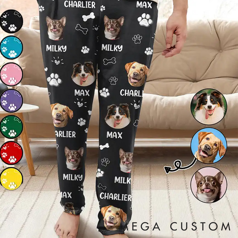 Personalized Pet Lover Custom Photo Paw Prints in My Heart Pants Pajamas