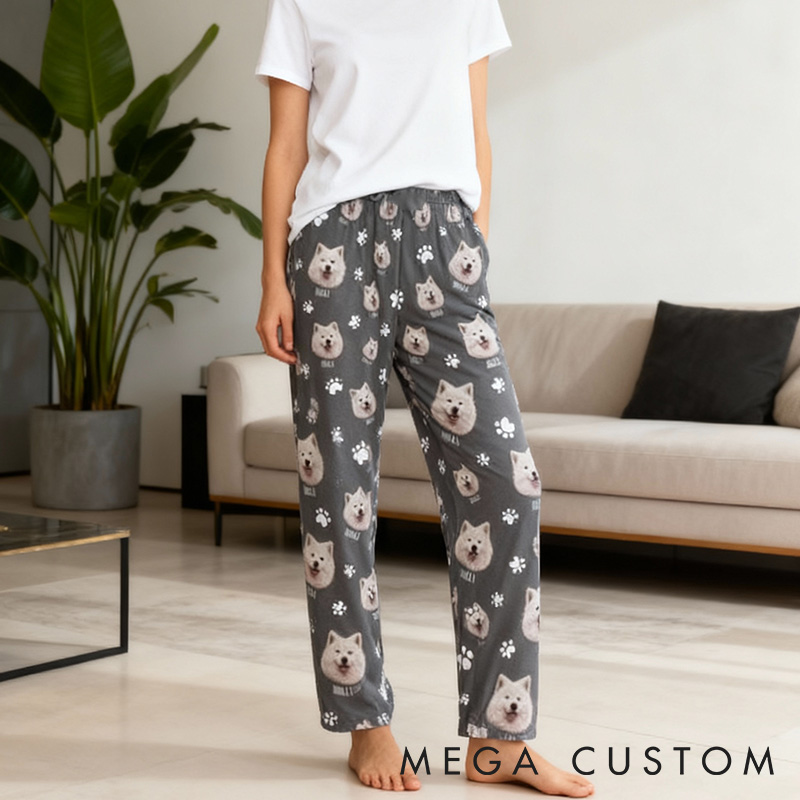 Personalized Pet Lover Custom Photo Paw Prints with Paw Print and Bone Pants Pajamas