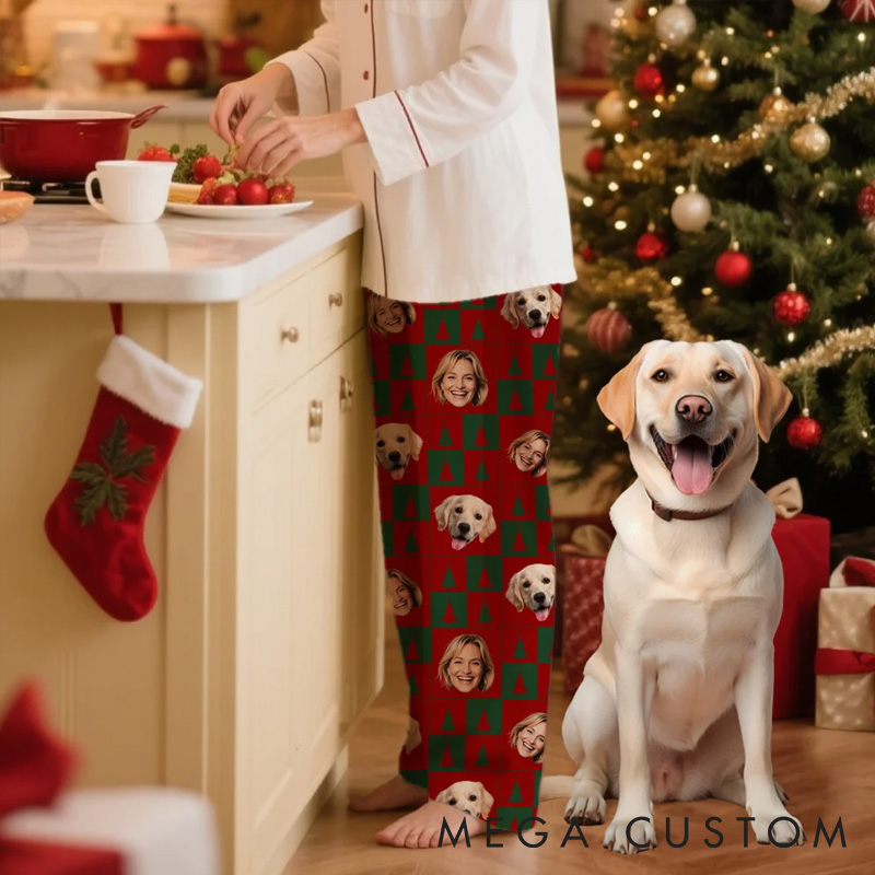 Personalized Pet Lover Custom Photo Paw Prints Christmas Pants Pajamas