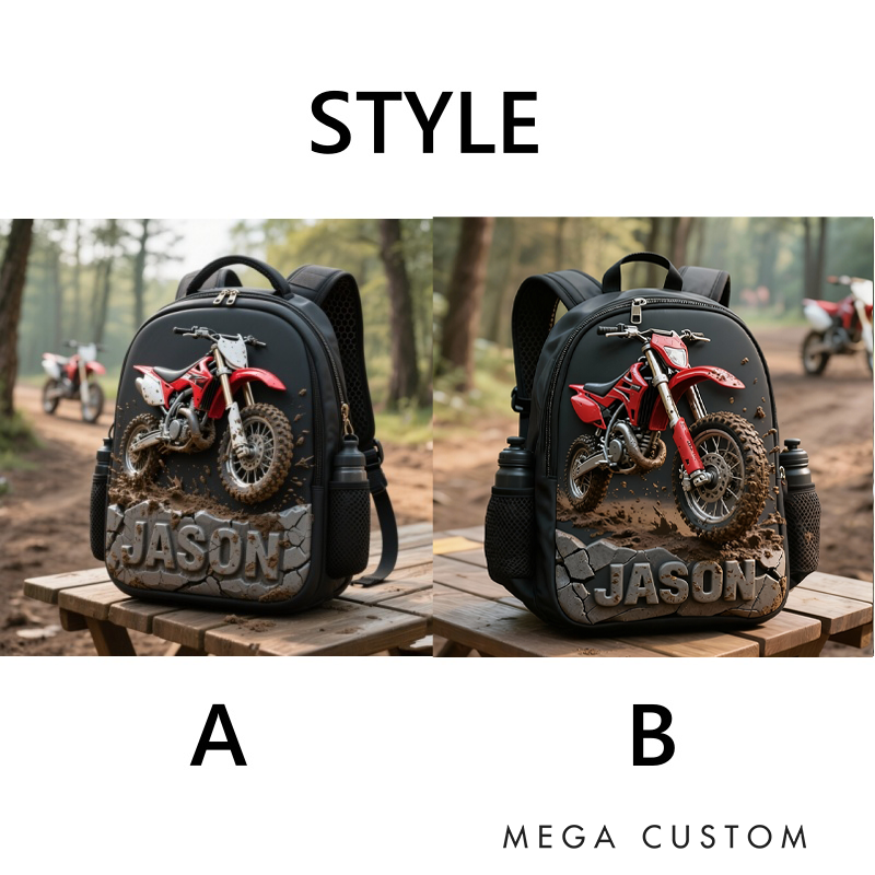 Personalized Dirt Bike Backpack Custom Name Oxford Fabric School Bag for Motorcycle and Motocross Enthusiasts
