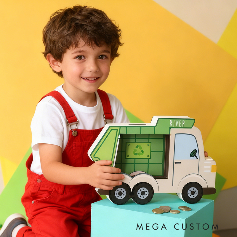 Personalized Garbage Truck Piggy Bank, Custom Name Money Box, Garbage Truck Piggy Banks for Boys, Construtction, DDP Delivered Duties Paid