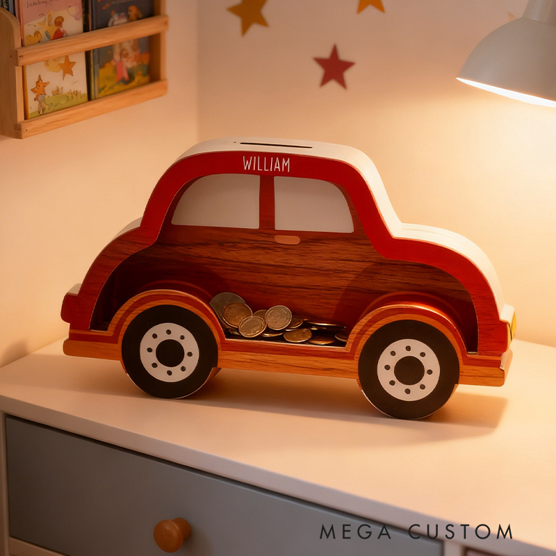 Personalized Car Piggy Bank, Car Custom Name Money Box, Custom Wooden Car, Montessori Piggy Bank, Christmas Gift for Kids, Toddler Boy Gift