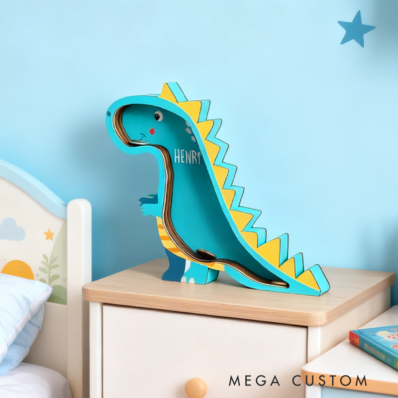 Personalized Dinosaur Piggy Bank: Nursery Decor, Kids Birthday Gift