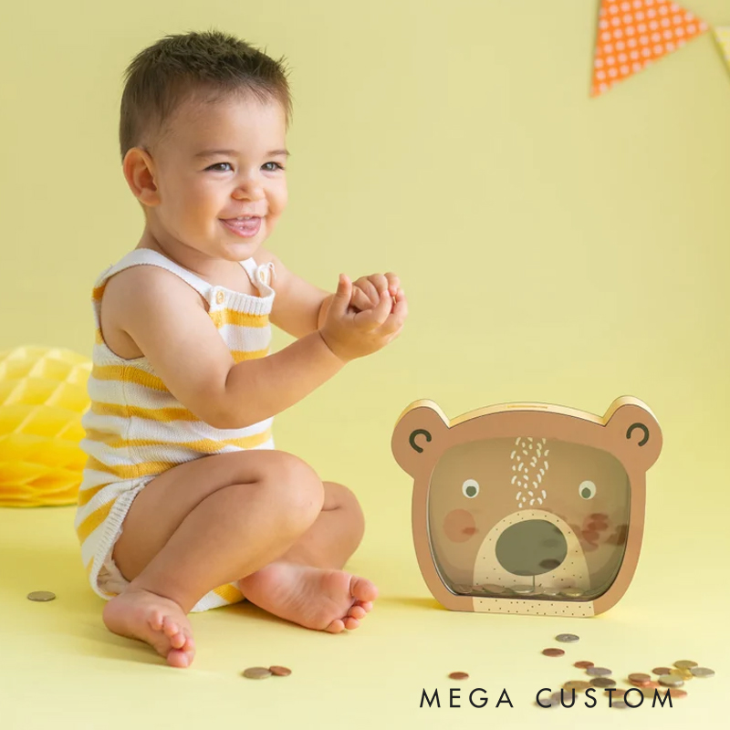 Personalized Bear Piggy Bank, Bear Custom Name Money Box,Montessori Piggy Bank, Christmas Gift for Kids, Bear Baby Shower Decorations
