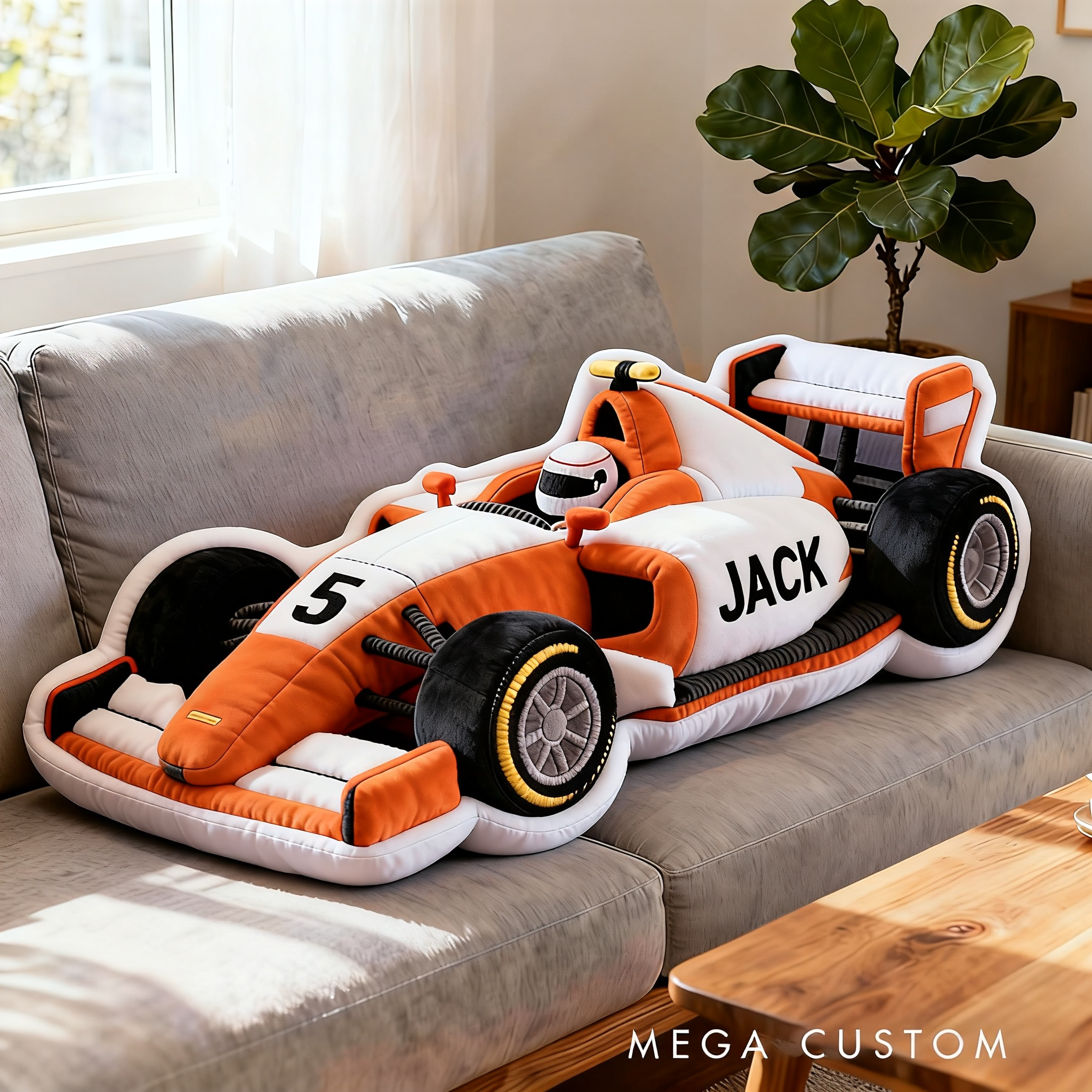 Personalized Race Car Shaped Pillow Custom Name and Number Cushion Gifts for Racing Lovers 3D Graphic Print