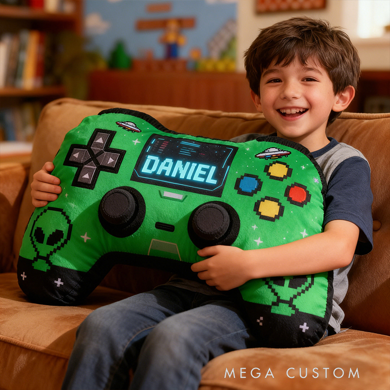 Personalized Graphic 3D Print Alien Space Game Controller Shaped Pillow for Game Lovers Plush Pillow Christmas Birthday Party Gift for Kids