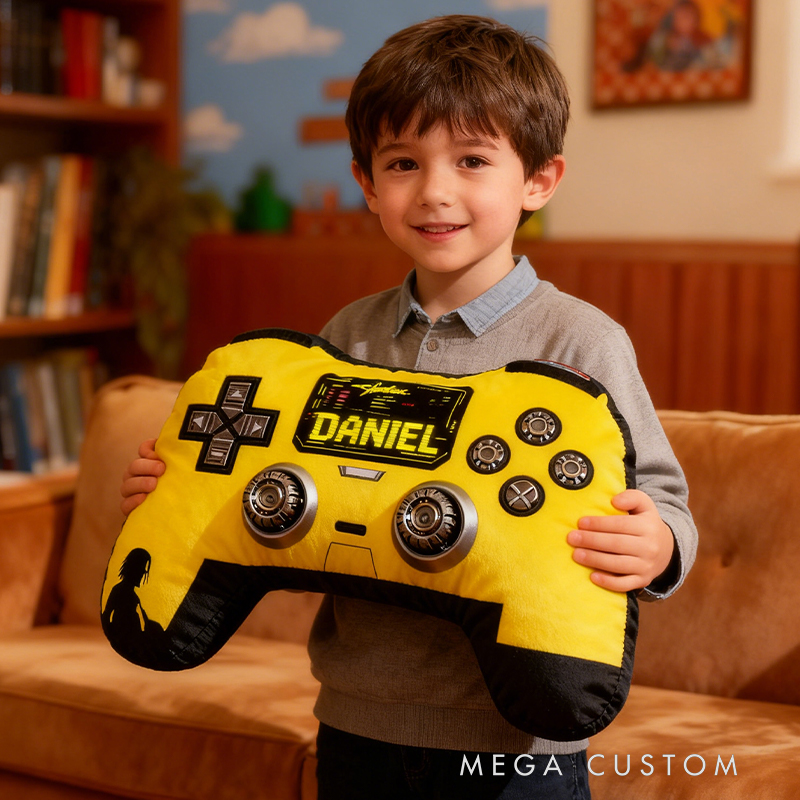 Personalized Graphic 3D Print Retro Yellow Game Controller Shaped Pillow for Game Lovers Plush Pillow Christmas Birthday Party Gift for Kids