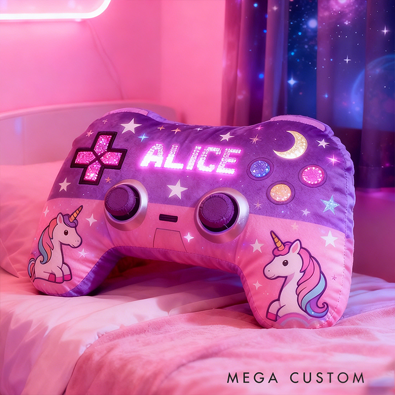 Personalized Graphic 3D Print Colorful Pony Game Controller Shaped Pillow for Game Lovers Plush Pillow Christmas Birthday Party Gift for Kids