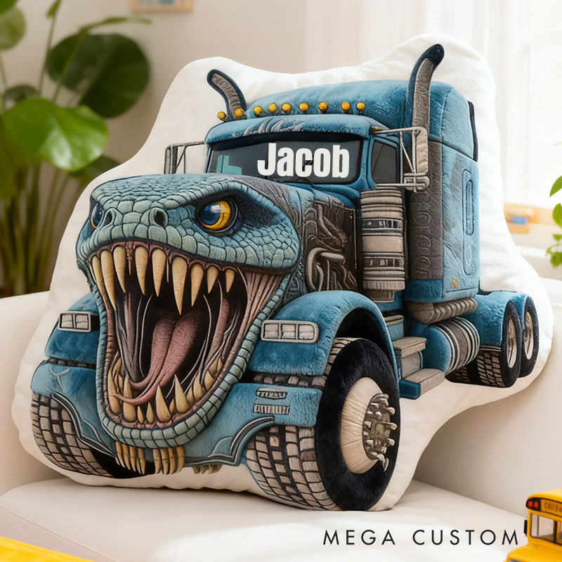 Personalized Cool Blue Crocodile Truck with Name Graphic 3D Print Pillow Christmas Gift for Kids or Baby Birthday Gift