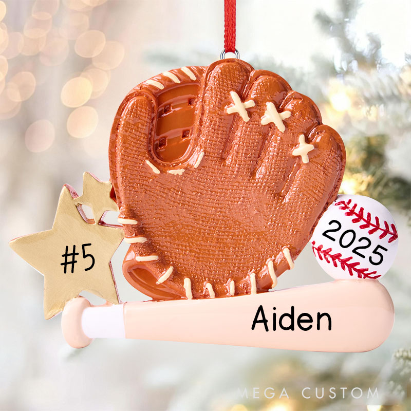 Personalized Baseball Ornament Baseball Glove Ornament Custom Tee Ball Christmas Ornaments