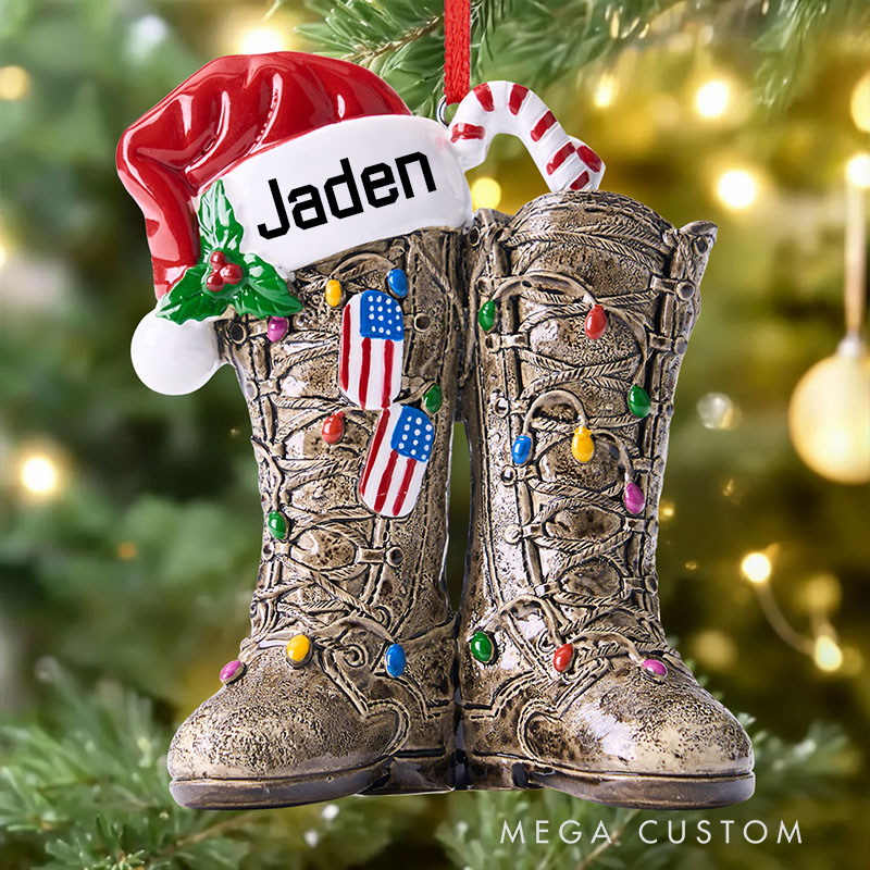 Us Veteran Christmas Ornament 3D Shape, Us Army Christmas, Veteran Gifts, Military American Soldier Boots Flag