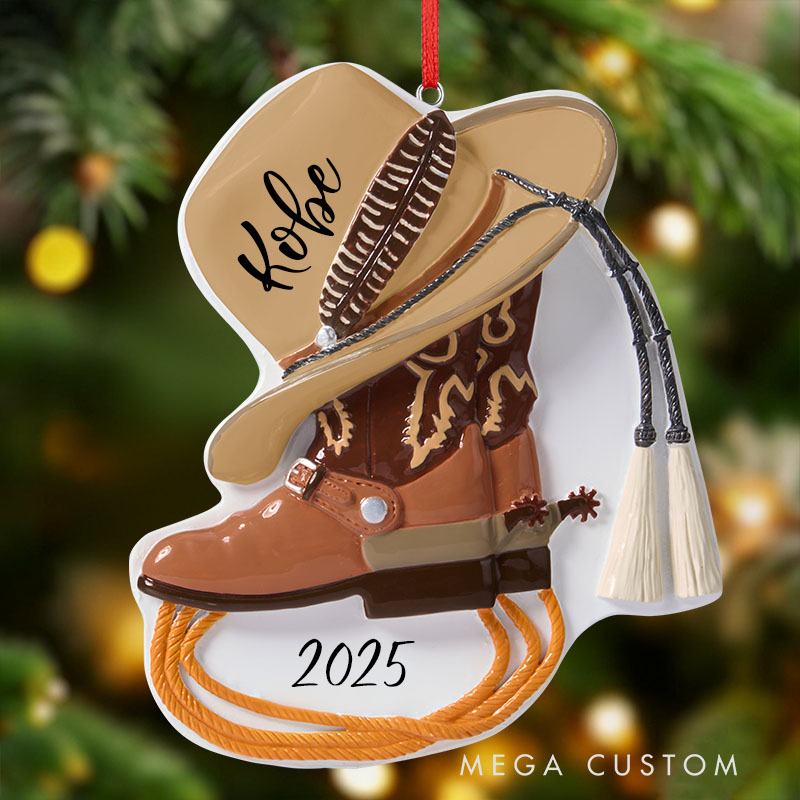Personalized Boots and Hat Cowboy Poly Resin Car Ornament