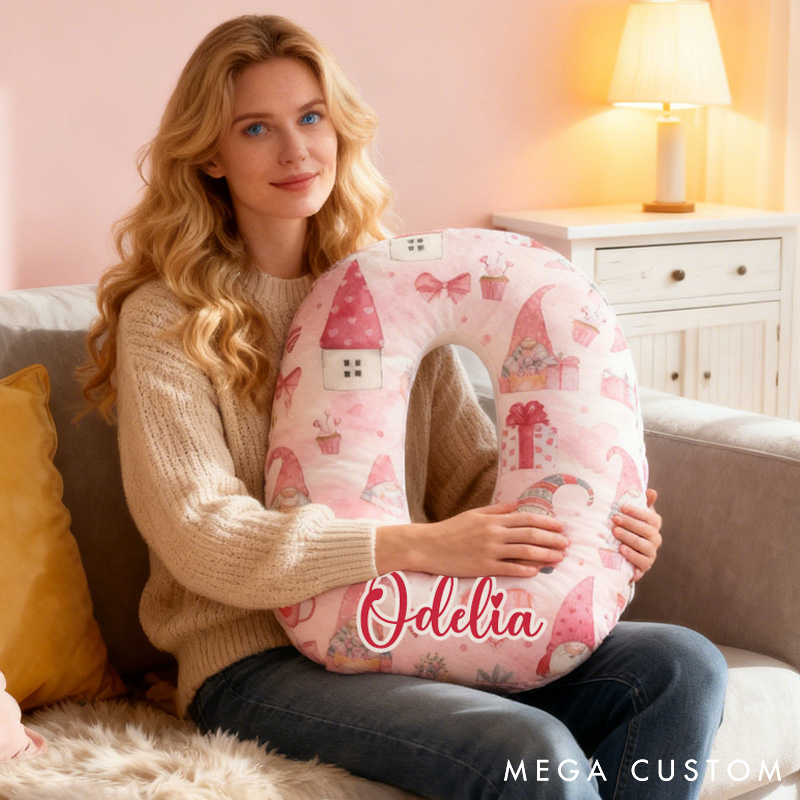 Personalized Love Gnome Letter Pillow Custom Valentines Throw Pillow for Girlfriend Holiday Home Decor Love Gnome Gift Box Pillow for Wife