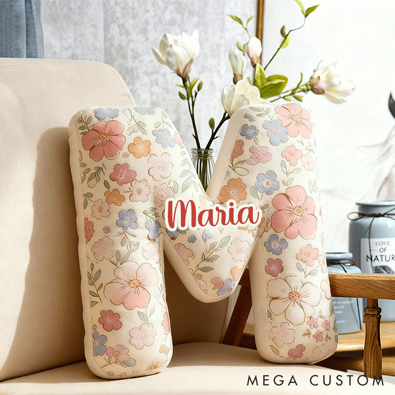 Personalized Floral Letter Pillow for Flower Girl Custom Full Print Flowers Initial Throw Pillow for Her Holiday Home Decor Floral Lovers Pillow