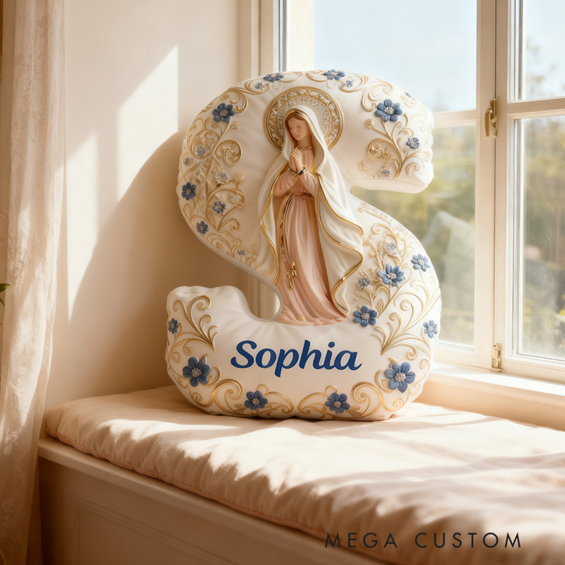 Personalized Virgin Mary Mother Mary Letter Pillow with Custom Name Religious Home Decor Catholic Gift for Women Graphic 3D Print Pillow