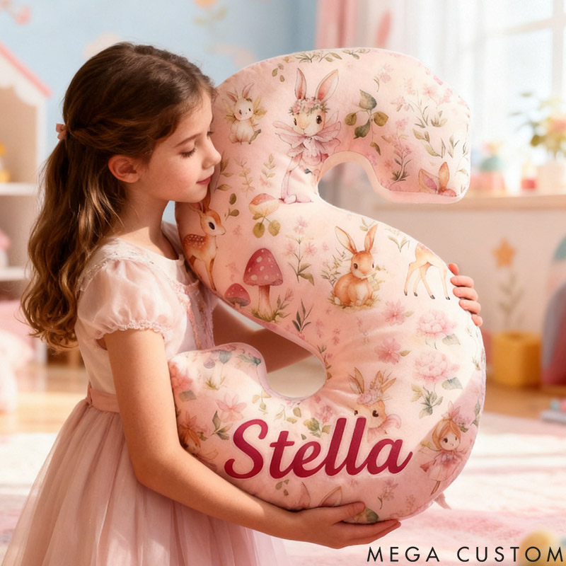 Personalized Flower Girl Floral Rabbit Fairy 26 Letters Pillow Custom Girl friend Mushroom Graphic 3D Printed Alphabet Cushion Birthday Gift for Her