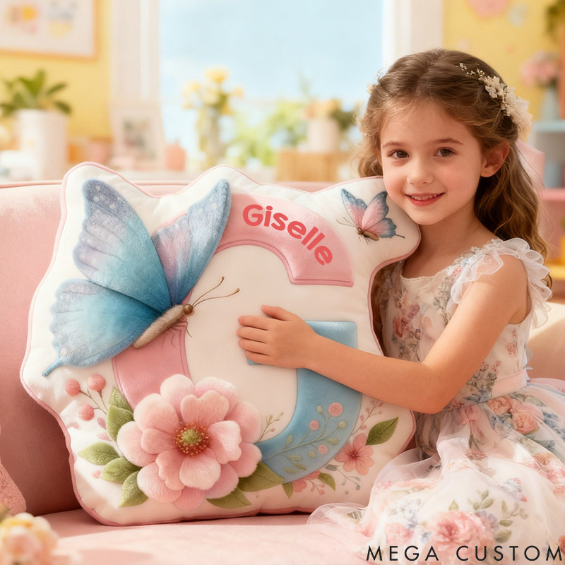 Personalized Flower Girl Floral Butterfly 26 Letters Pillow Custom Girl friend Graphic 3D Printed Alphabet Initials Cushion Birthday Gift for Her
