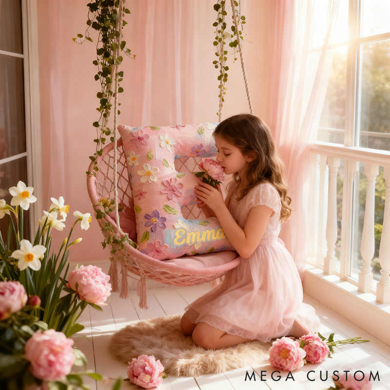 Personalized Colorful Flora Letter Pillow Initial Flower Throw Pillow Custom Holiday Home Decor Letter Pillow for Flower Girl for Girl friend